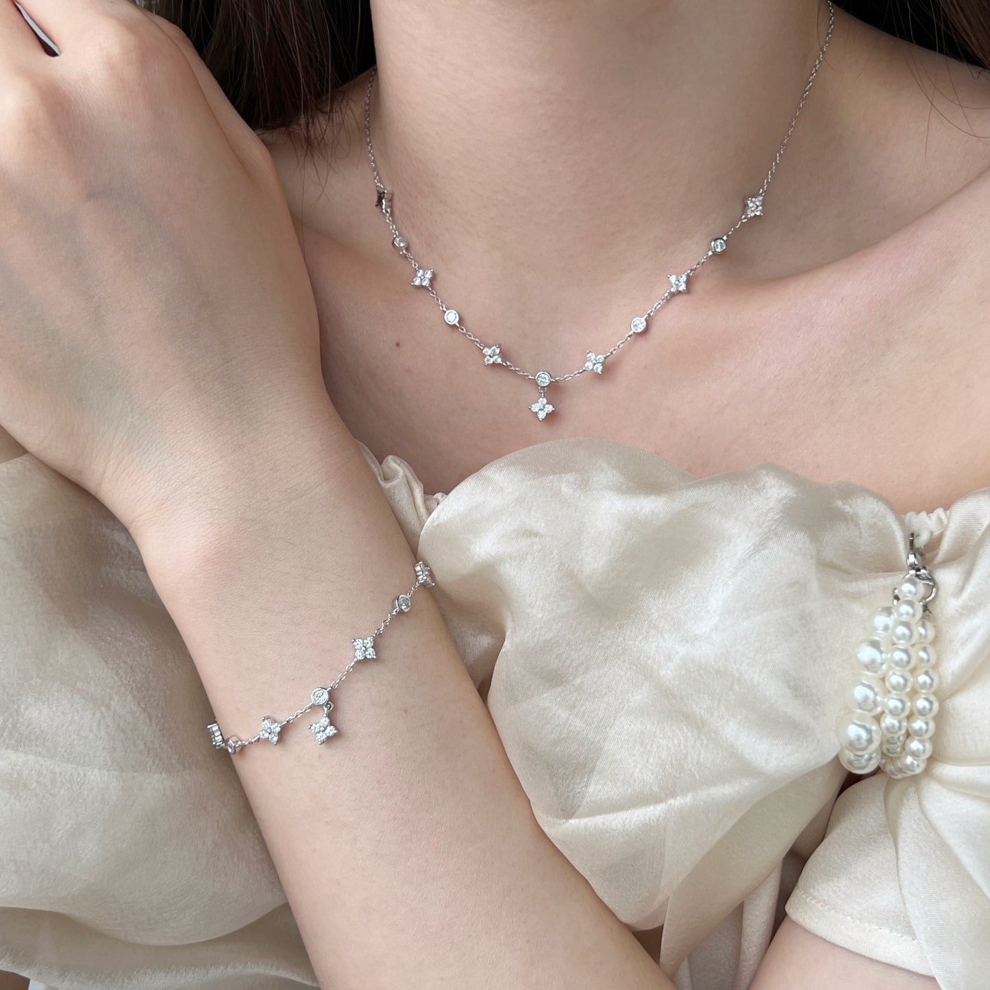 925 Veil of Stars Necklace and Bracelet Jewelry Set