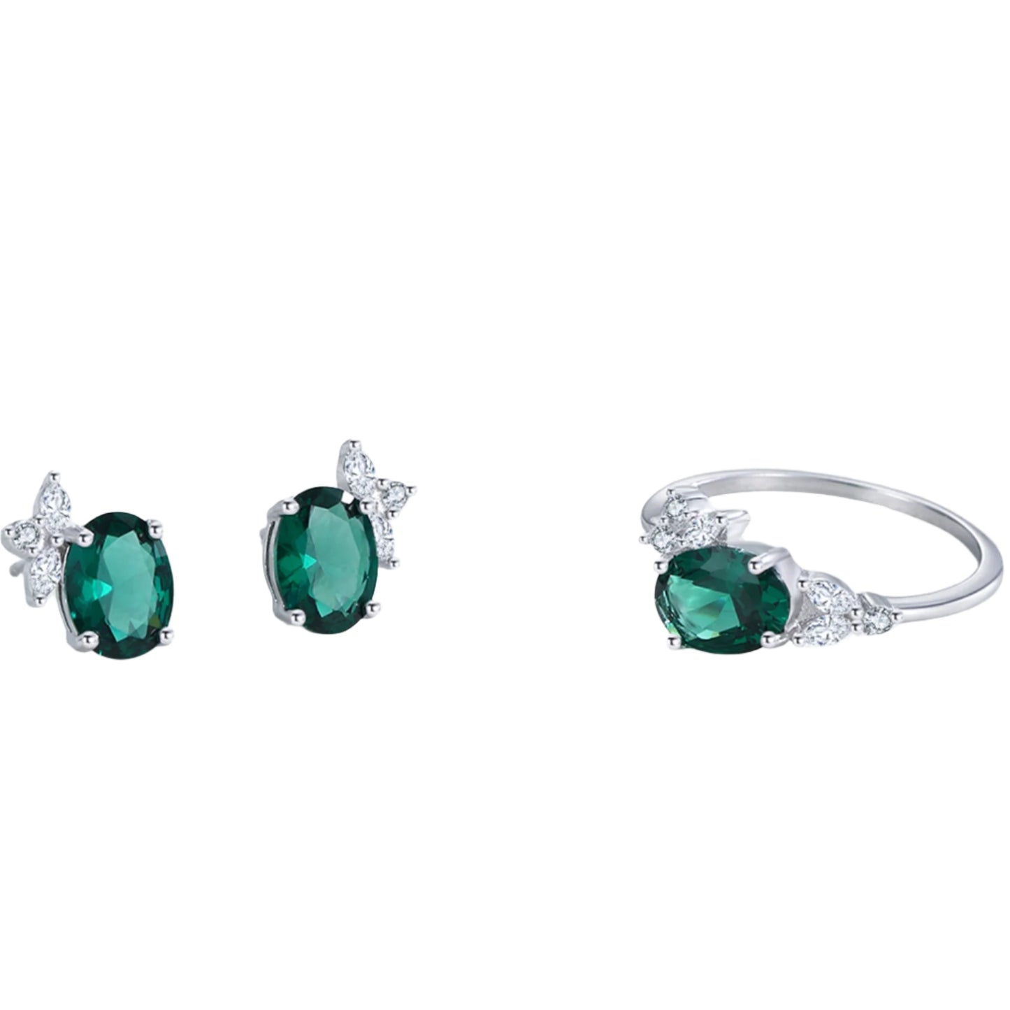 925 Green Force Earrings and Ring Jewelry Set