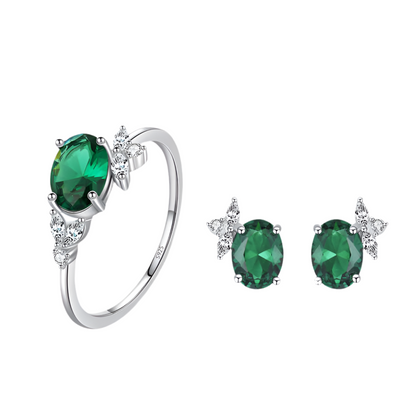 925 Green Force Earrings and Ring Jewelry Set