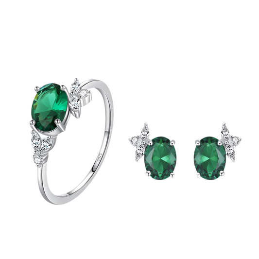 925 Green Force Earrings and Ring Jewelry Set