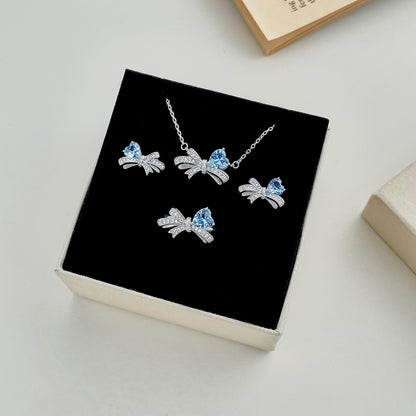 925 Ribbon Heart Necklace, Earrings and Ring Jewelry Set