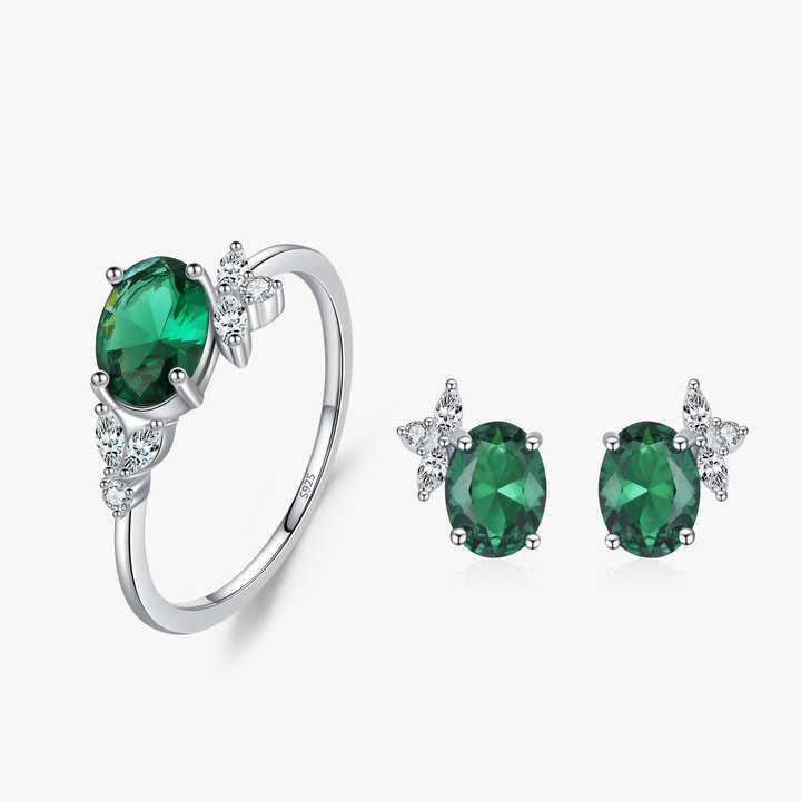 925 Green Force Earrings and Ring Jewelry Set