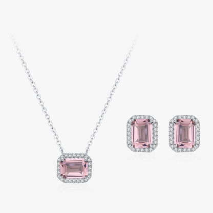 925 Princess Cut Necklace and Earrings Jewelry Set